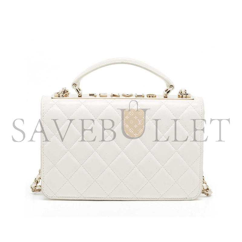 CHANEL MASTER TRENDY CC CRYSTAL WHITE QUILTED LEATHER TOP HANDLE WALLET ON CHAIN (19*12.5*3.5cm)
